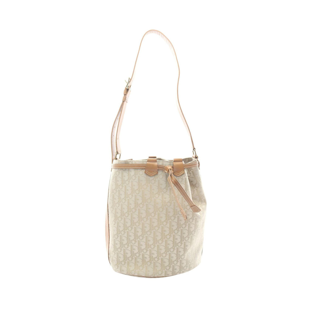 Christian Dior Trotter Shoulder Bag Leather Canvas Beige Cream Brown